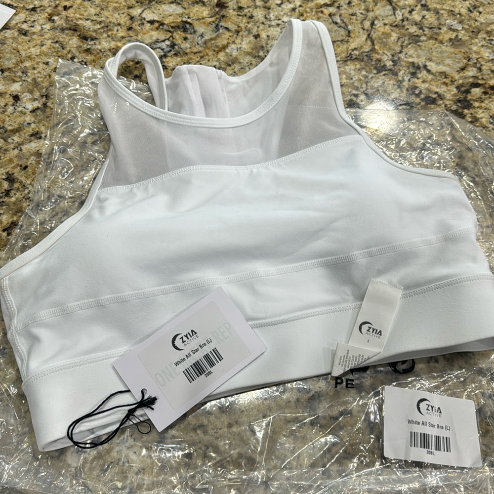 Zitis White All Star Sports Bra -L